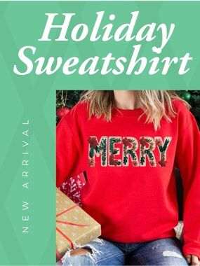 MERRY cozy red folkart faux embroidered sweatshirt